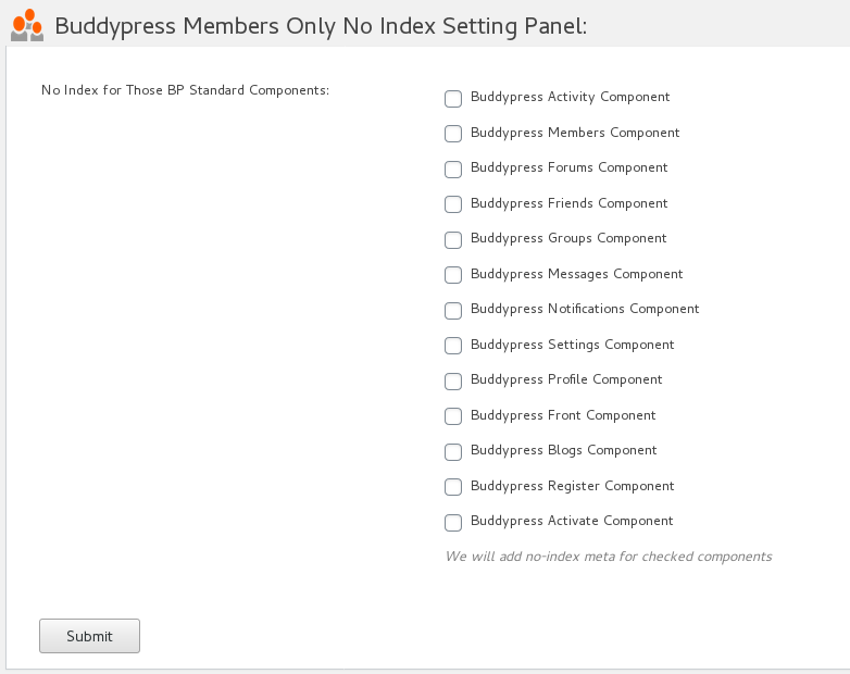buddypress memebrship plugin no index setitng panel