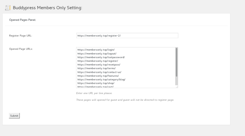 buddypress private network opened pages