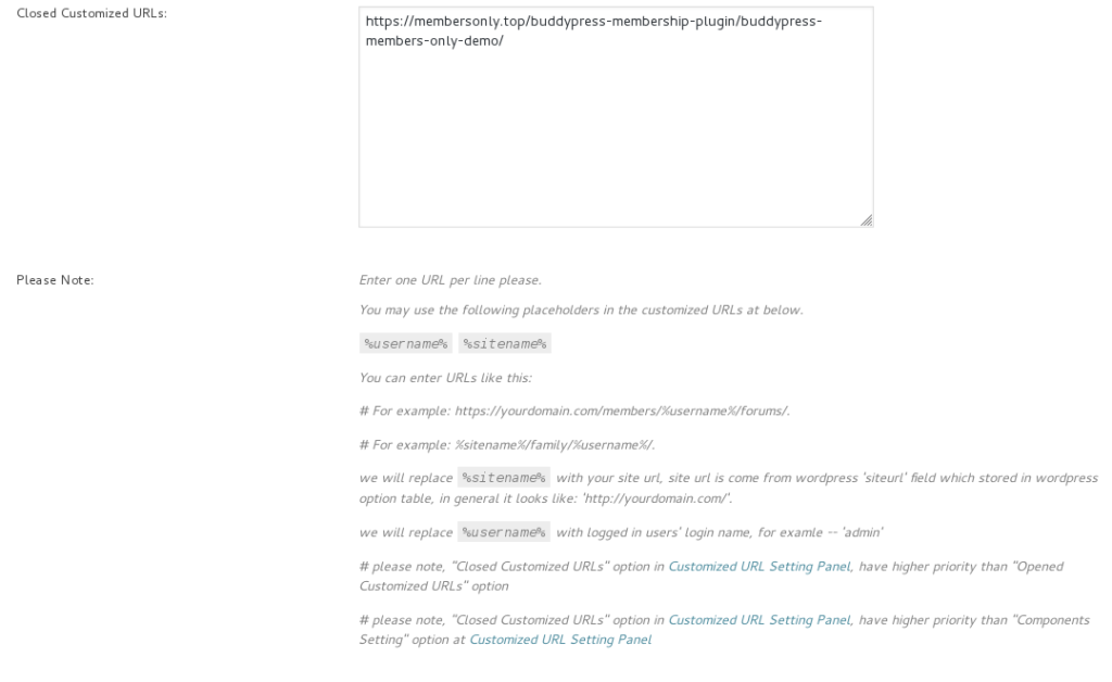 buddypress private network customized URLs