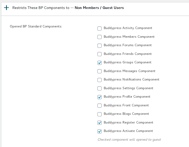 open or close buddypress component panel in buddypress membership plugin