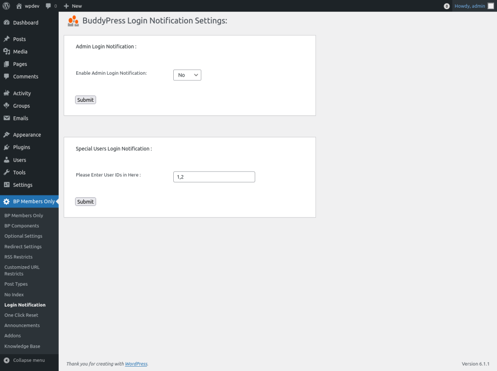 buddypress memebrs only pro plus -- Special Users Login Notification