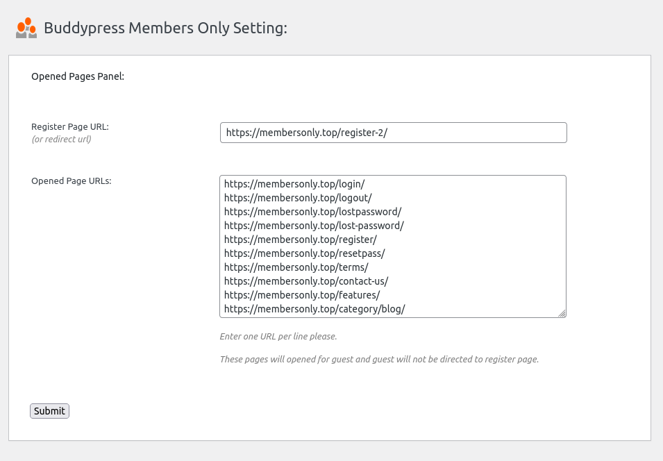 Buddypress Members Only Setting panel in buddypress 4.8.8